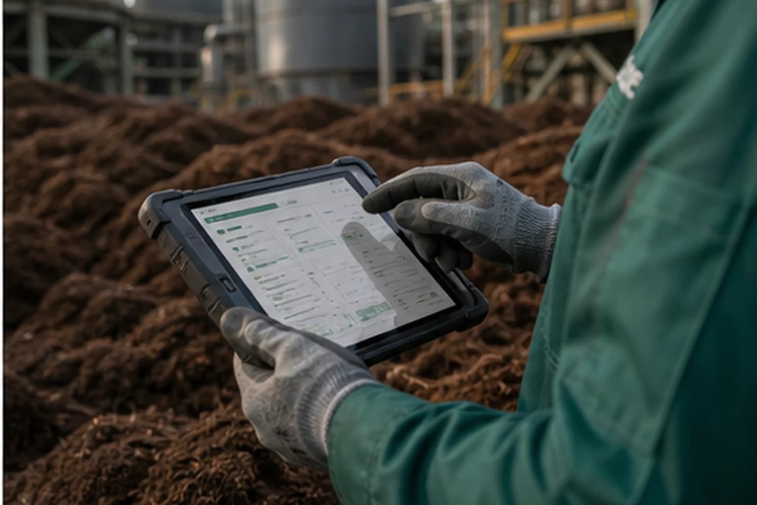 Rugged tablet showing batch records and evidence data