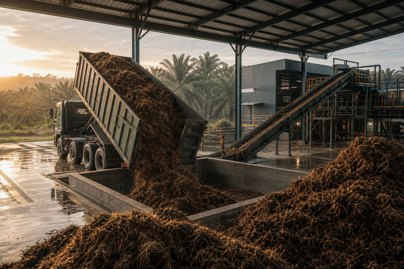 EFB receiving bay with wet fiber entering the process line