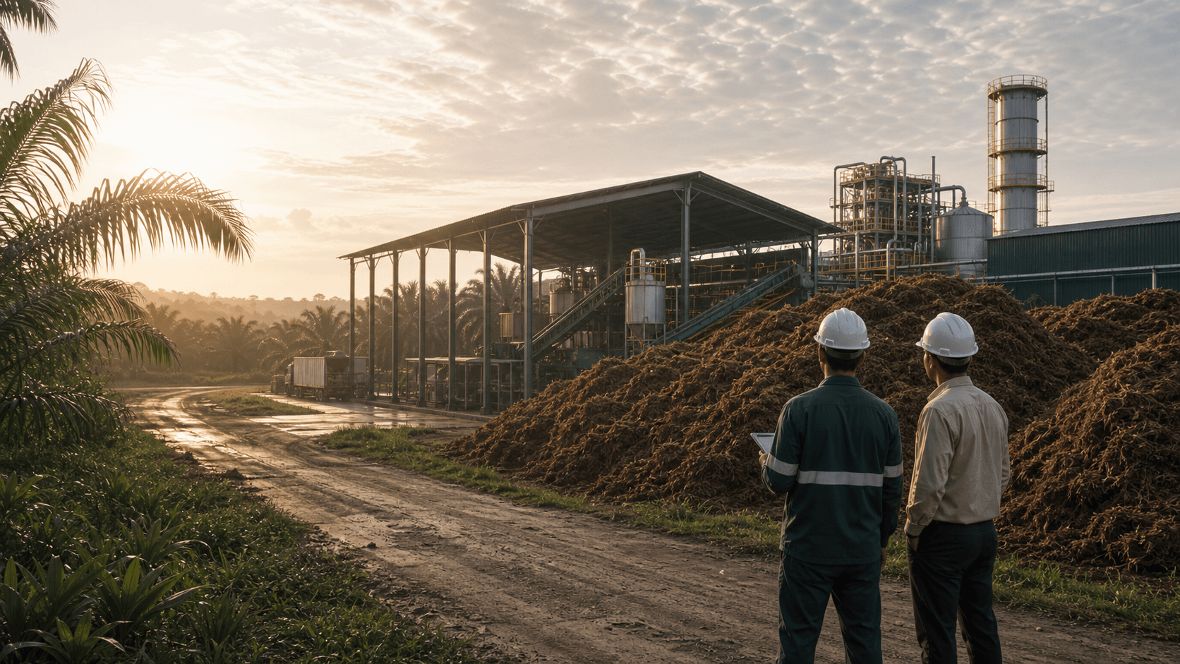 A pilot assessment site walk beside an EFB fertilizer facility