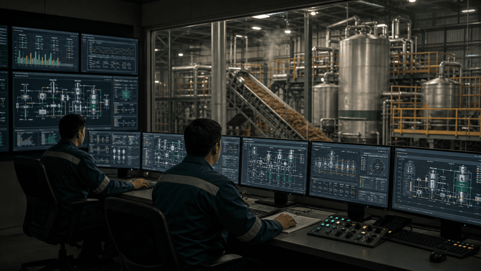 Industrial control room monitoring process conditions